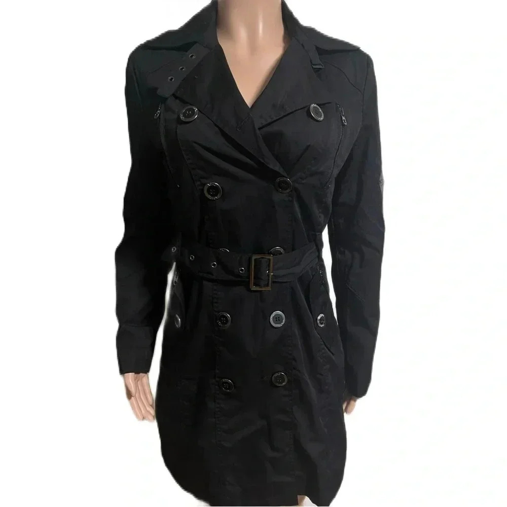 XOXO Black Double-Breasted Trench Coat